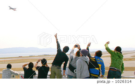 見送り 関西国際空港 飛行機の写真素材