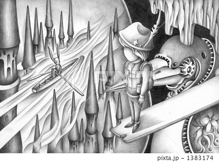 鉛筆画 想像画 メルヘン ファンタジーのイラスト素材
