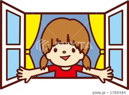 女の子 窓 カーテン 起床のイラスト素材 女の子 窓 カーテン 起床のイラスト素材