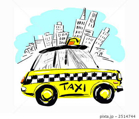 タクシー イエロー キャブ 乗り物 町並みのイラスト素材