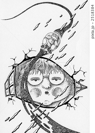 人物 ペン画 モノクローム イラストのイラスト素材