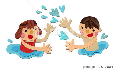 水浴び 水遊び 男の子 女の子のイラスト素材