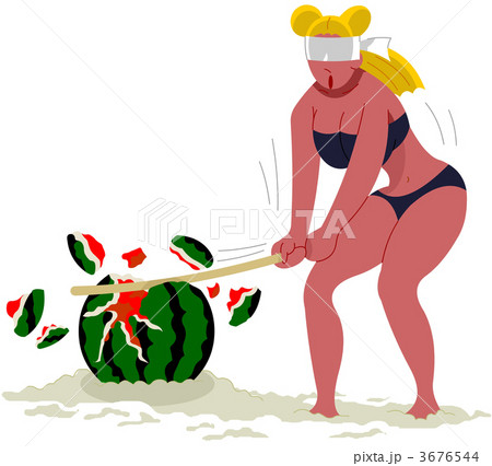 スイカ割り 目隠し 海のイラスト素材