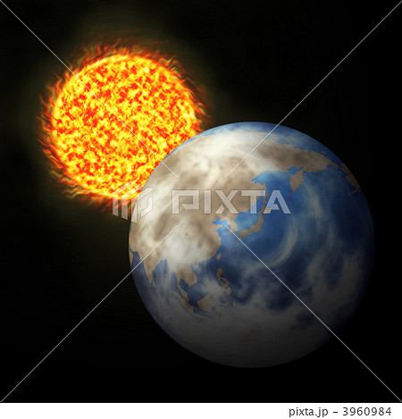 太陽系 太陽 地球 リアルの写真素材