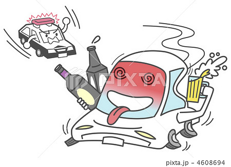 飲酒運転 酔っ払い運転 自動車 フラフラのイラスト素材