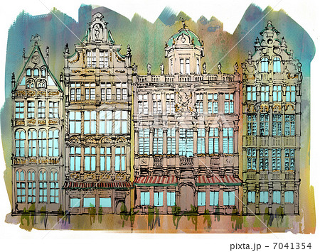 街並み 水彩画 ブリュッセル ベルギーのイラスト素材