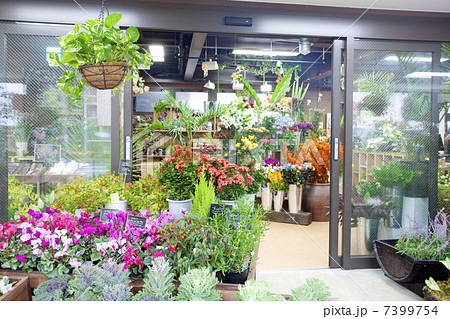 フラワーショップ 花屋 正面 外観の写真素材