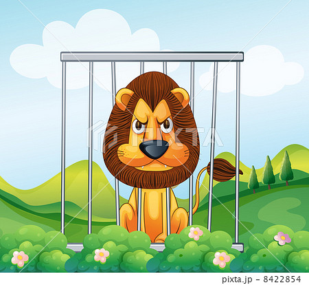 動物 篭 獅子 檻のイラスト素材