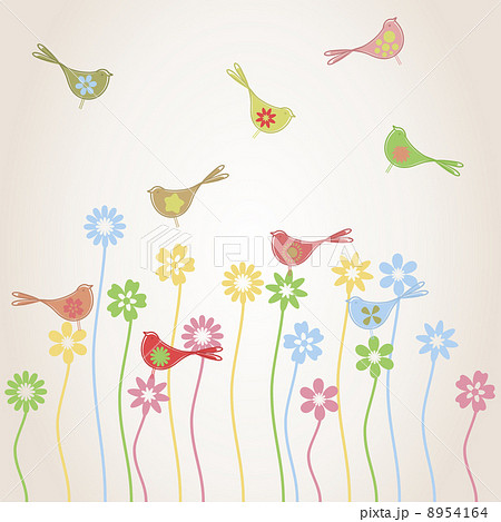 花 植物 鳥 平和のイラスト素材