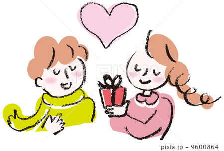 プレゼント カップル クレヨン バレンタインのイラスト素材