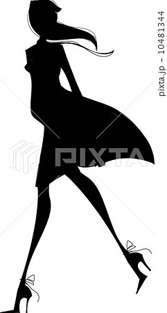 女性 歩く シルエット ロングヘアのイラスト素材
