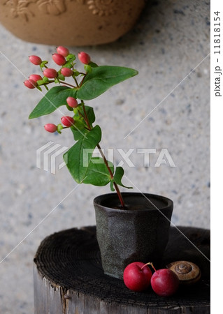 ヒペリカム 花器 フラワーアレンジメント 花瓶の写真素材