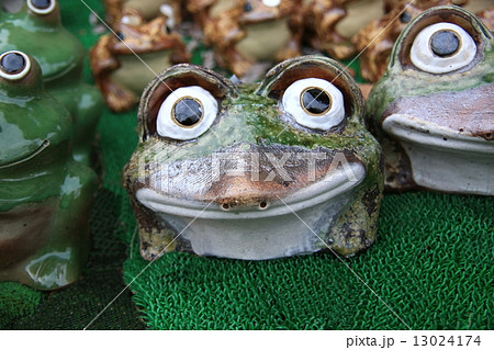 信楽焼き 信楽焼 カエル カエルの置物の写真素材