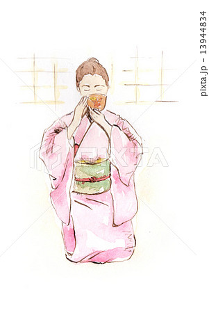 女性 着物 茶道 正座のイラスト素材