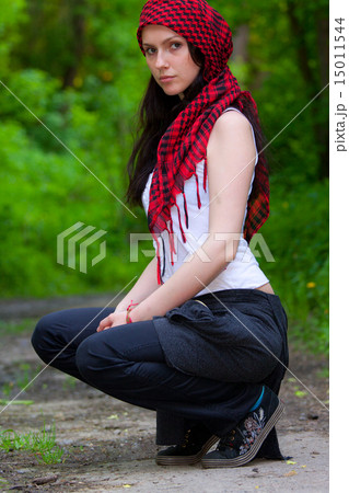 バンダナ 女子の写真素材