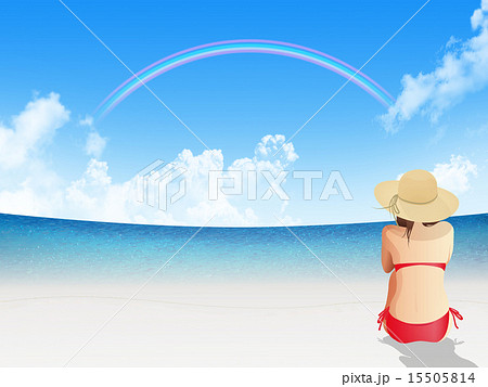 後ろ姿 女性 夏 麦わら帽子のイラスト素材