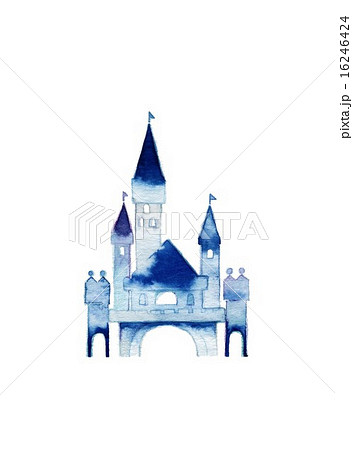 古城 お城 青色 手描き シンデレラ城のイラスト素材
