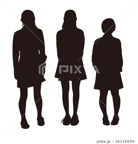 友達 立つ 学生 シルエットのイラスト素材