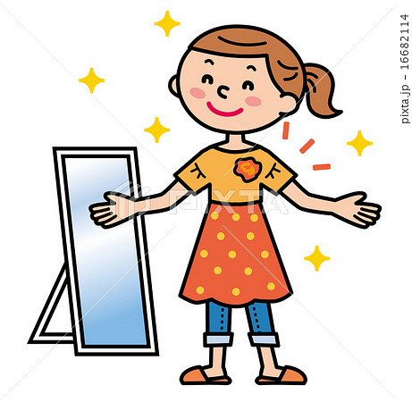 チュニック 試着 女性 イラストのイラスト素材