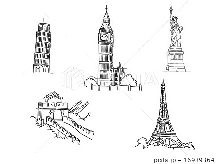 Set of famous world landmarks