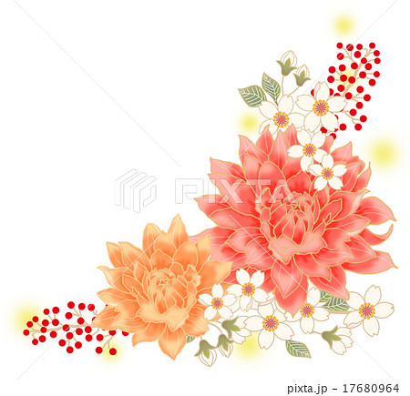背景素材 花柄 桜 ダリアのイラスト素材