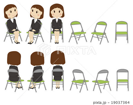 就職活動 パイプ椅子 座る 女性のイラスト素材