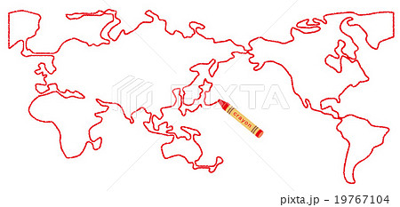世界地図 日本 一筆書き 一筆描きのイラスト素材