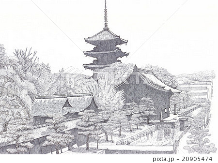 ペン画 建物 世界遺産 京都のイラスト素材 ペン画 建物 世界遺産 京都のイラスト素材