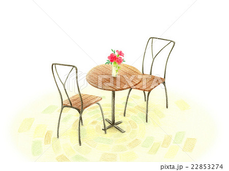 オープンカフェ カフェ テーブルセット 喫茶店のイラスト素材
