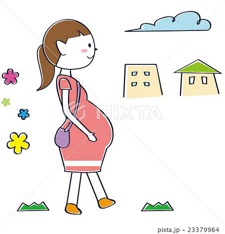 妊婦 ポニーテール 散歩 妊娠のイラスト素材