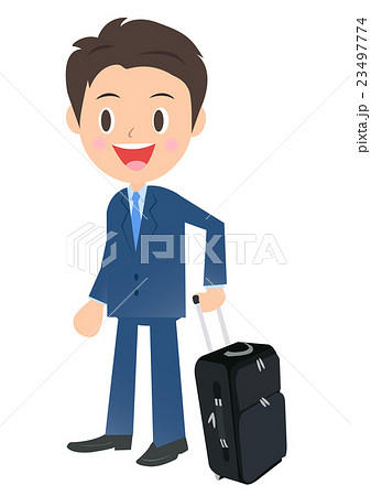 出張中のビジネスマン 男性会社員のイラスト素材 三頭身のイラスト素材