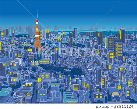 東京 東京タワー 俯瞰 街並みのイラスト素材