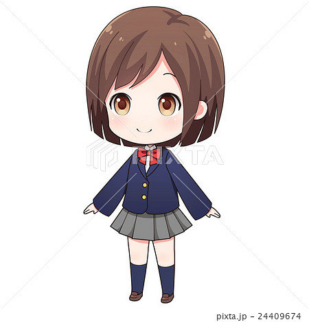 女の子 高校生 中学生 制服姿のイラスト素材