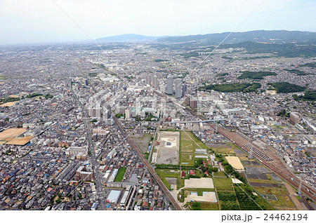 高槻駅 航空写真 大阪の写真素材