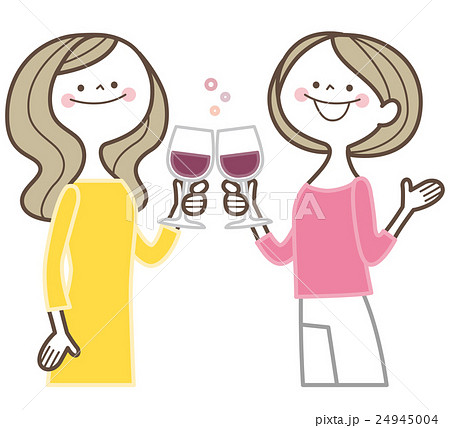ワイン 女性 女子会 乾杯のイラスト素材