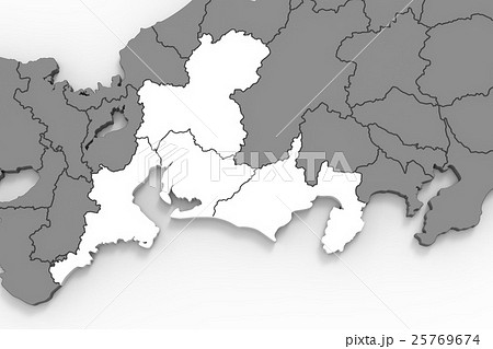 地図 東海 3d 都道府県のイラスト素材