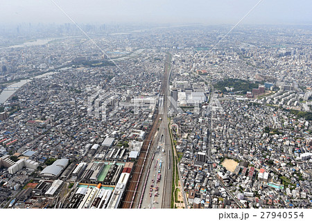 京都駅 空撮 航空写真 見下ろすの写真素材