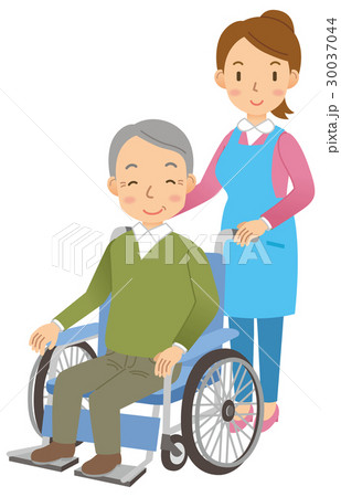 車いすに乗る老人と介護士のイラスト素材 30037044 Pixta