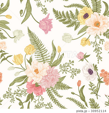 Seamless Floral Pattern With Spring Flowers のイラスト素材