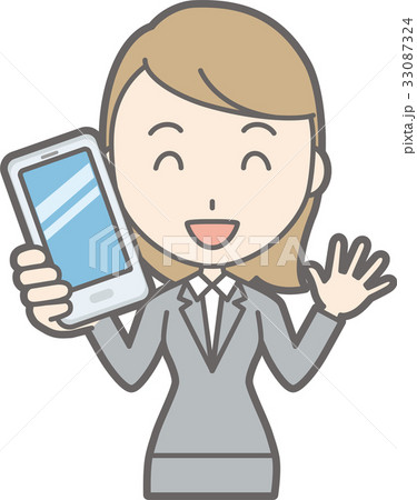 スーツを着た若い女性がスマートフォンを持っているイラストのイラスト素材