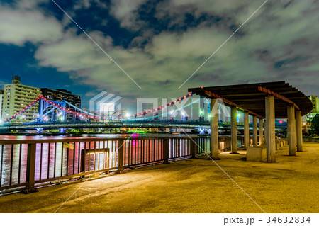 隅田川 イルミネーション 夜景 橋の写真素材