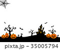 ハロウィンシルエット かぼちゃカラー 横長 背景無し透過 のイラスト素材