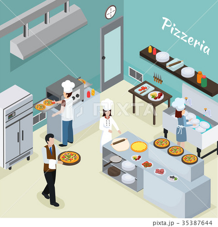 Professional Kitchen Interior Isometric Backgroundのイラスト素材