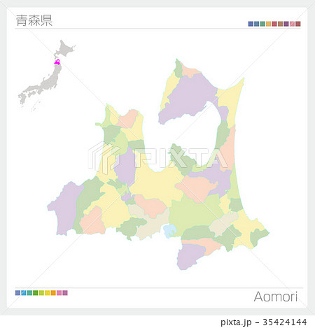 青森県 青森 地図 市町村のイラスト素材