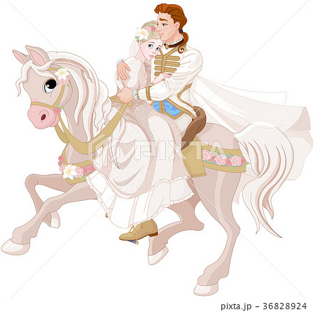 シンデレラ ウエディング 王子さま 馬のイラスト素材
