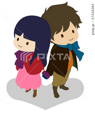 恋人 手をつなぐ デート 冬服のイラスト素材