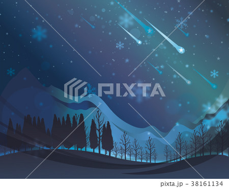 風景 夜空 木 流れ星のイラスト素材