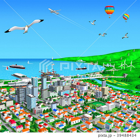 町 街並み 海 風景のイラスト素材 - PIXTA