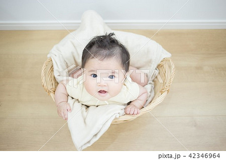 上目遣い 子供の写真素材