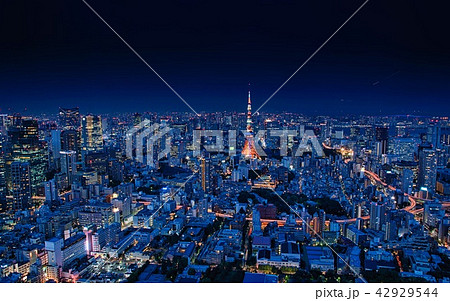 夜景 東京タワー 東京 遠景の写真素材